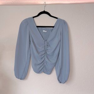 A&F dusty blue ruched blouse